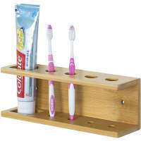 Wall-Mounted Bamboo Wooden Toothbrush & Toothpaste Holder Bathroom Storage Rack